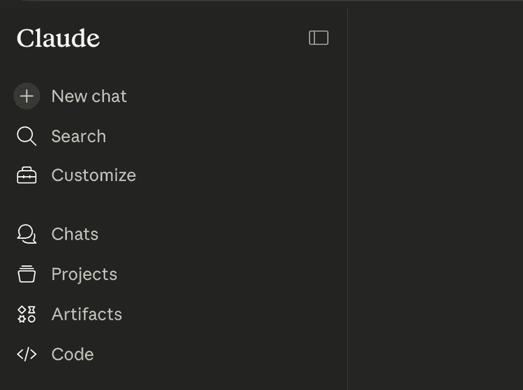 Claude sidebar with Customize option highlighted